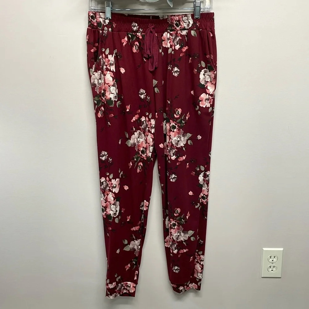 See You Monday Los Angeles Burgundy Floral Joggers L
